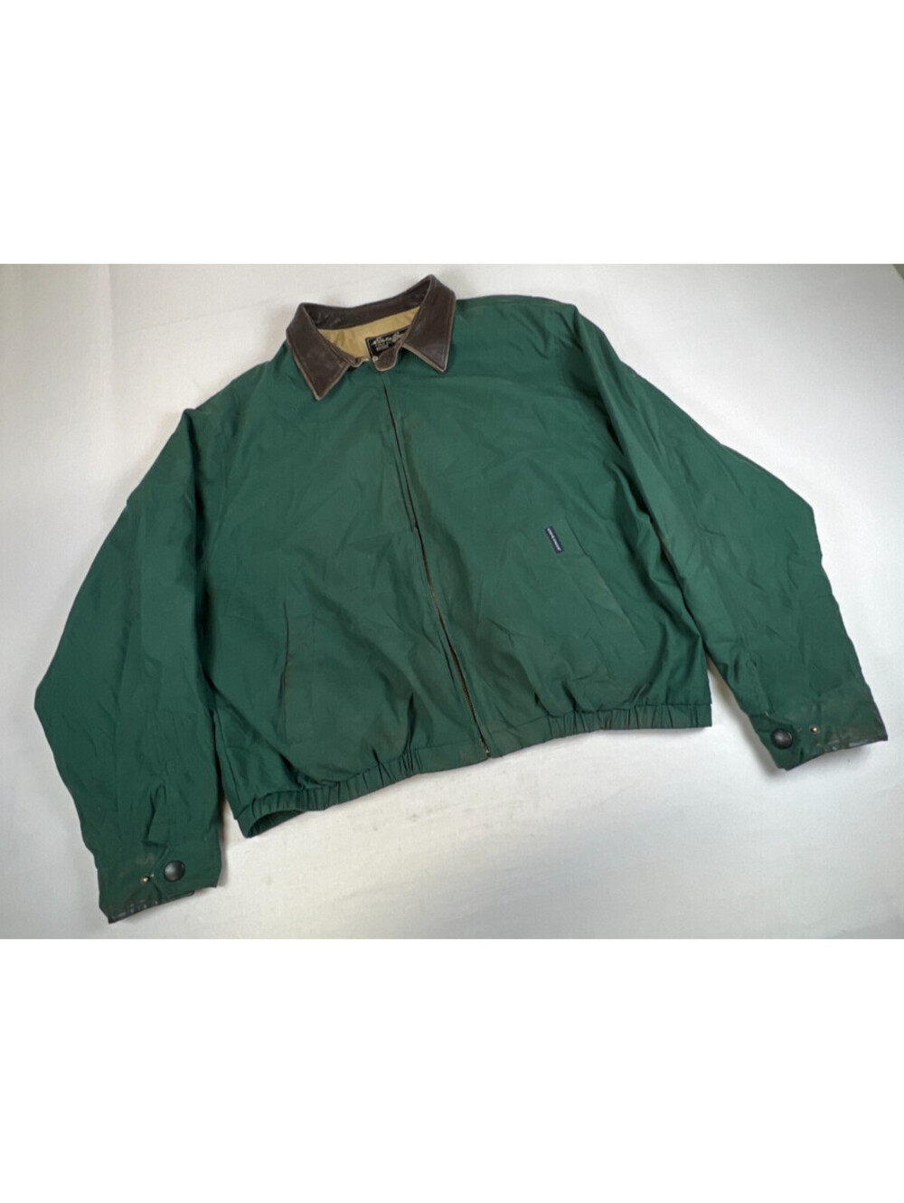 Vintage Eddie Bauer Mens XL Green  Cotton Blend Leather Collar Bomber Jacket